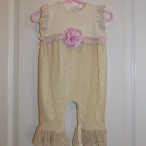 PEACHES N CREAM Infant Girls Off-White Lace Knit Romper Pink Floral 6-9M Crohet